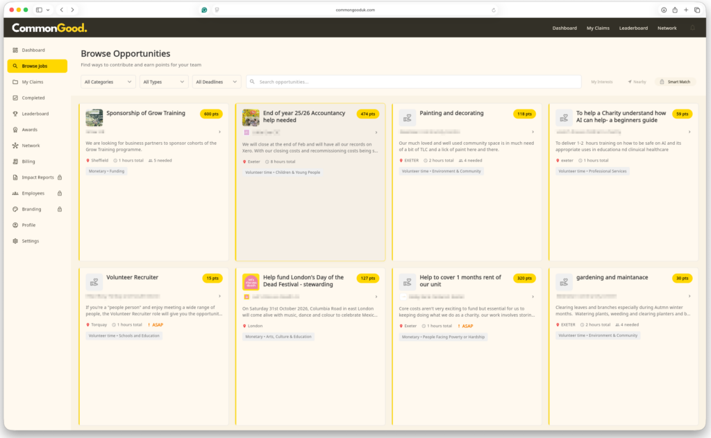 An example of the CommonGood Platform Dashboard